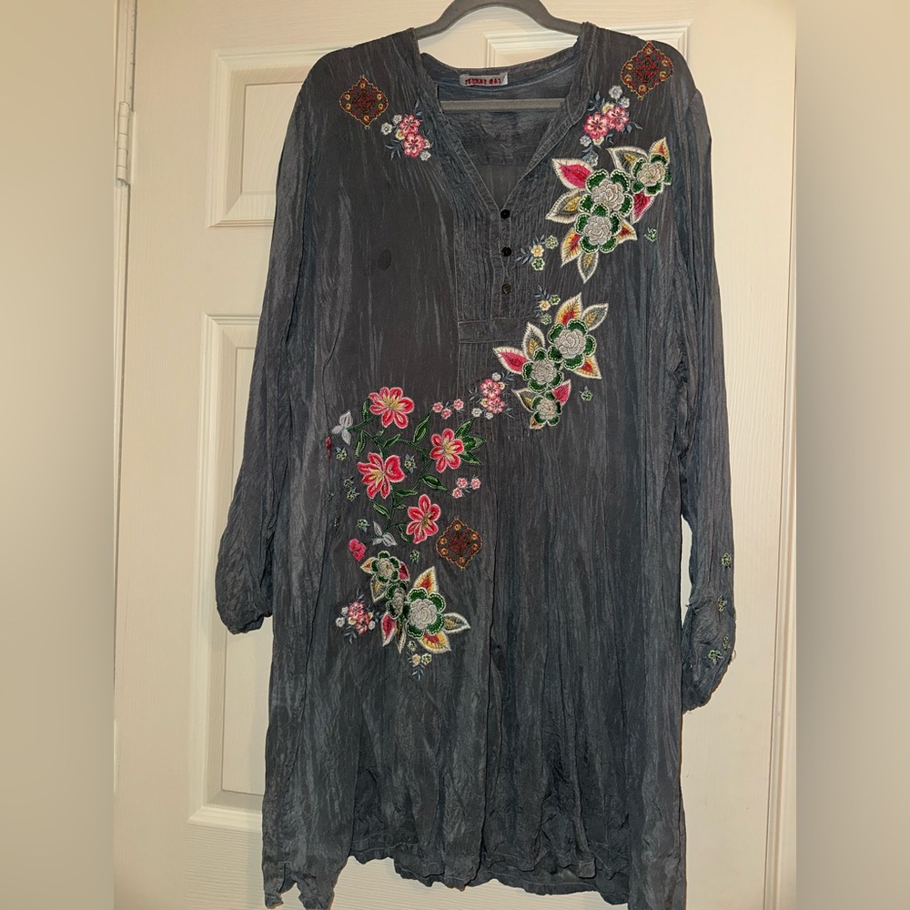 Johnny Was Tunic Dress Short Long Sleeve Embroidered